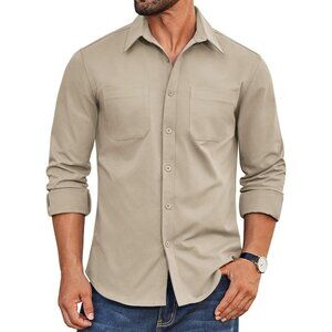 Coofandy Men Elmwood Heather Button Down Untucked Long Sleeve Woven Shirt